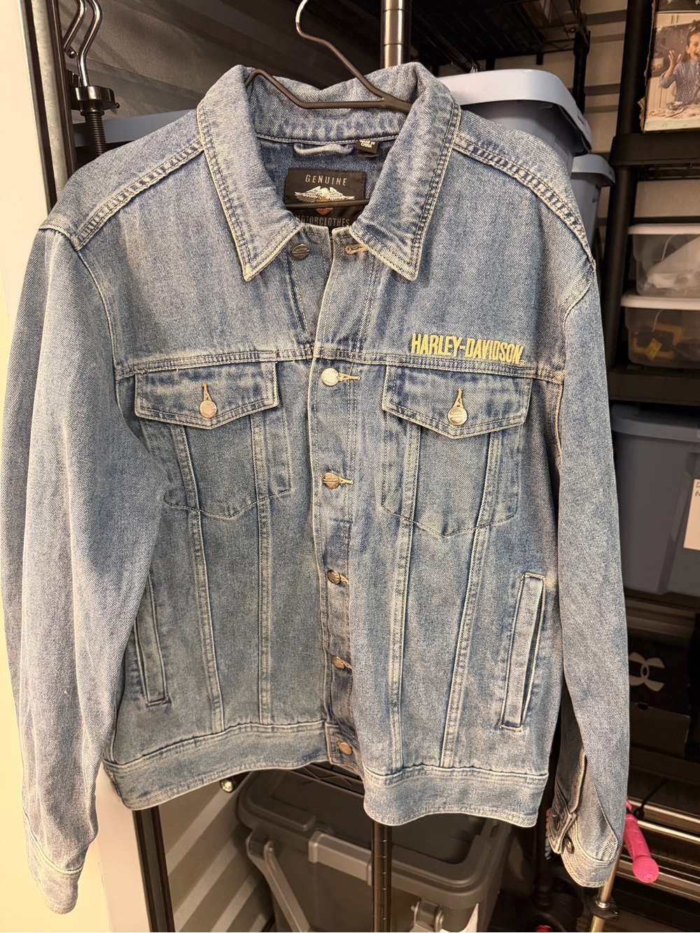 Harley-Davidson Light Blue Denim Trucker Jacket with Yellow Logo
